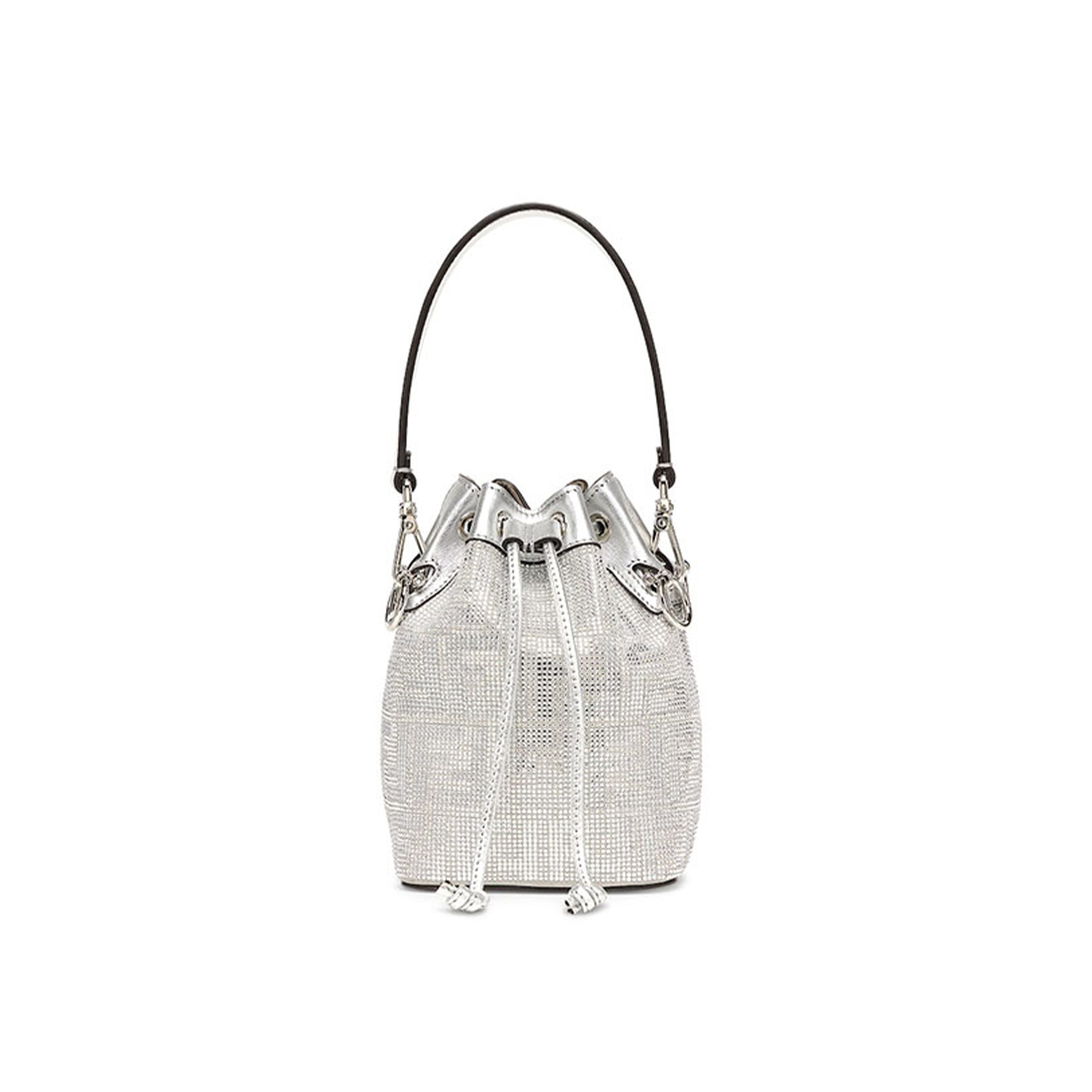 FENDI WHITE MINI MON TRESOR CRYSTAL BUCKET BAG (18*12*10cm) 
